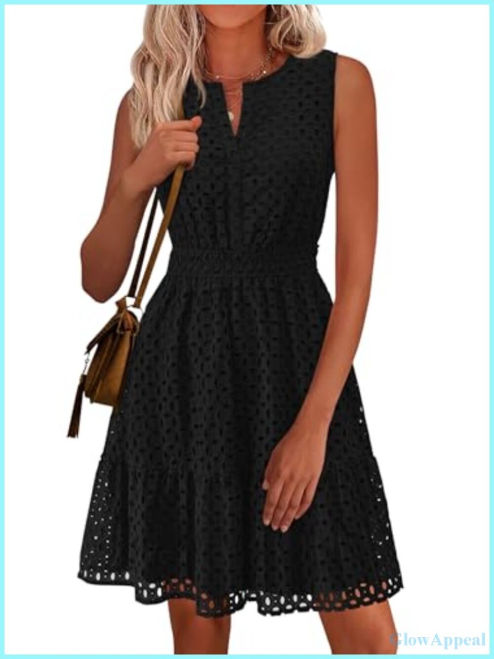 Women's Summer Eyelet A-Line Dress V-Neck Sleeveless Knee Length